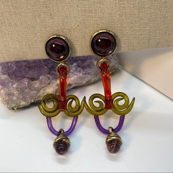 Multicolor Clip Earrings-Vintage 80’s - Picture 6 of 7